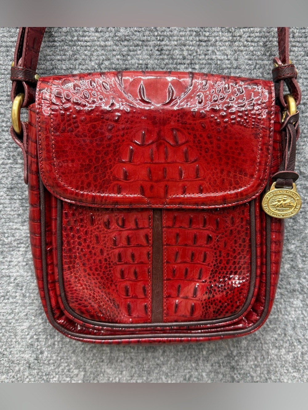 Brahmin Red Leather Crossbody Purse Magnetic Closure Outside Pocket